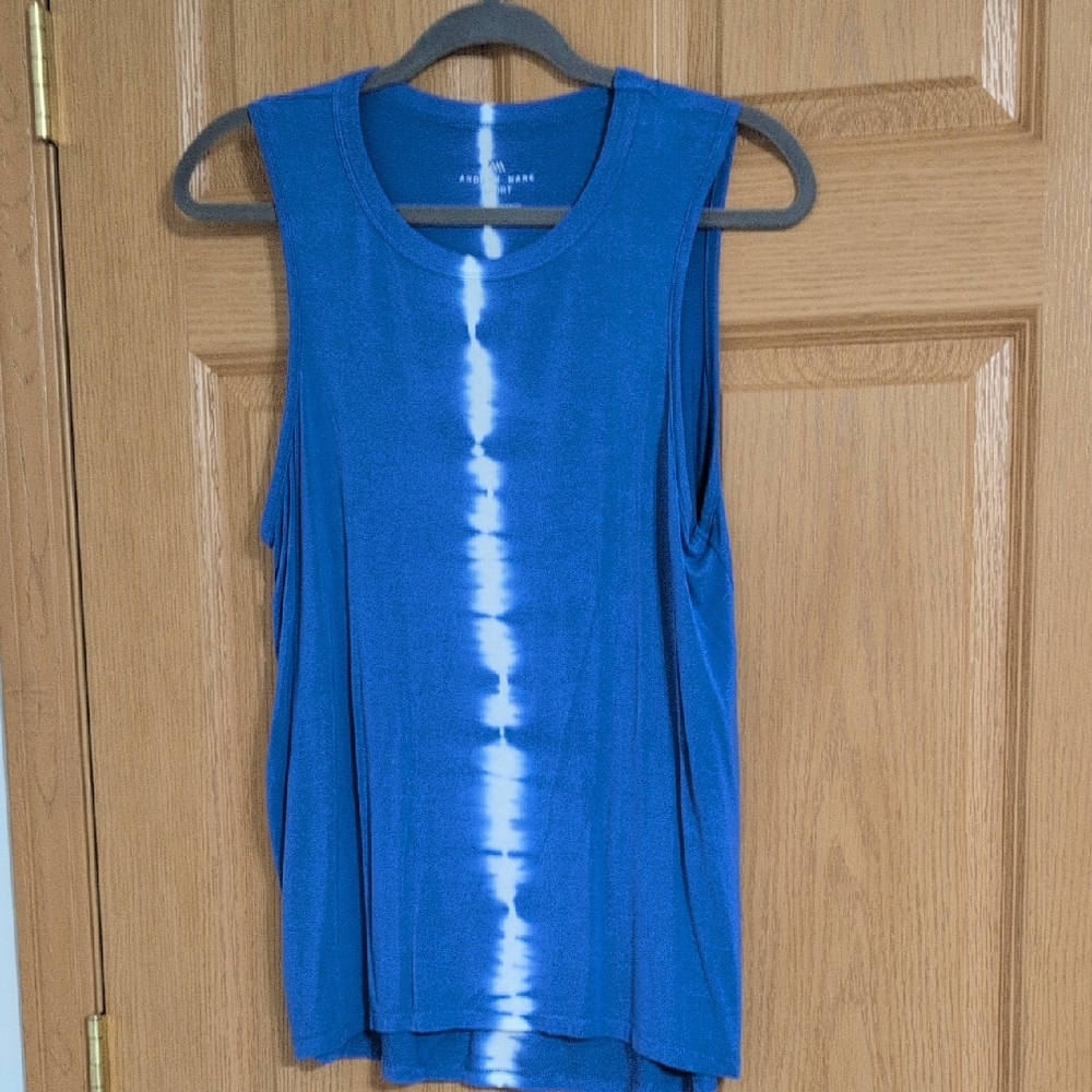 Andrew Marc Blue Tie-Dye Vertical Stripe Tank